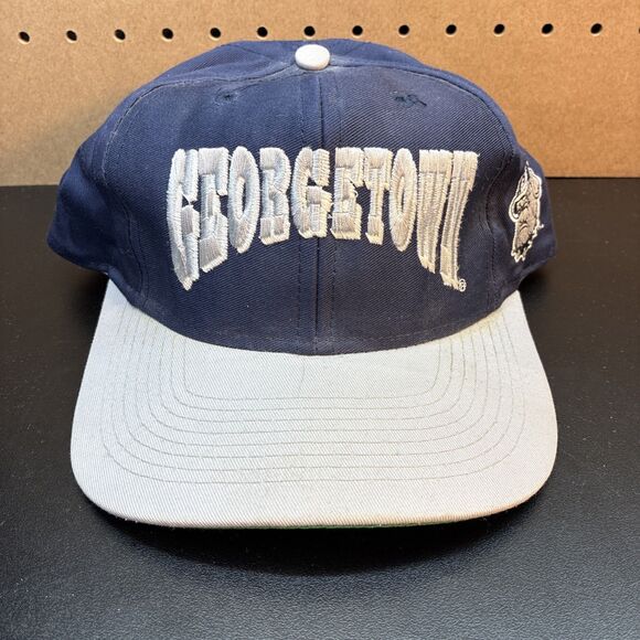 Vintage 90s Georgetown Hoyas Snapback Hat Cap NCAA Trucker Blue - Picture 1 of 12